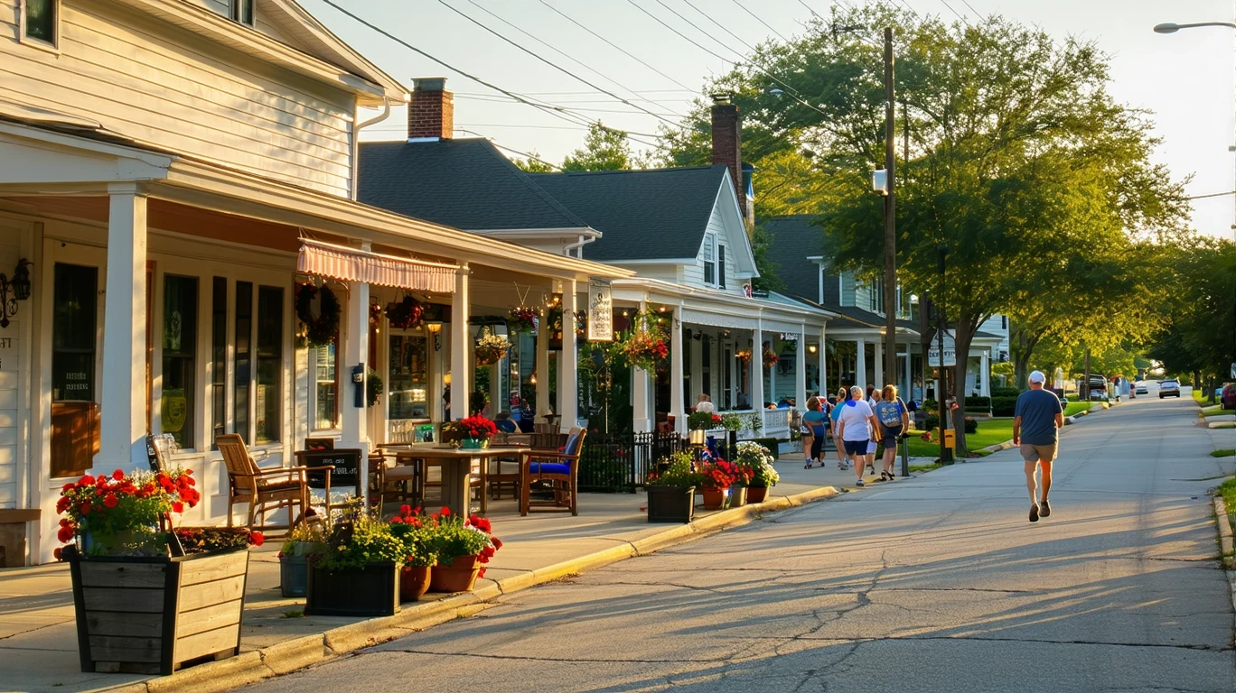A quiet strip of small local shops beside a residential street in Atascocita, Texas at dusk.