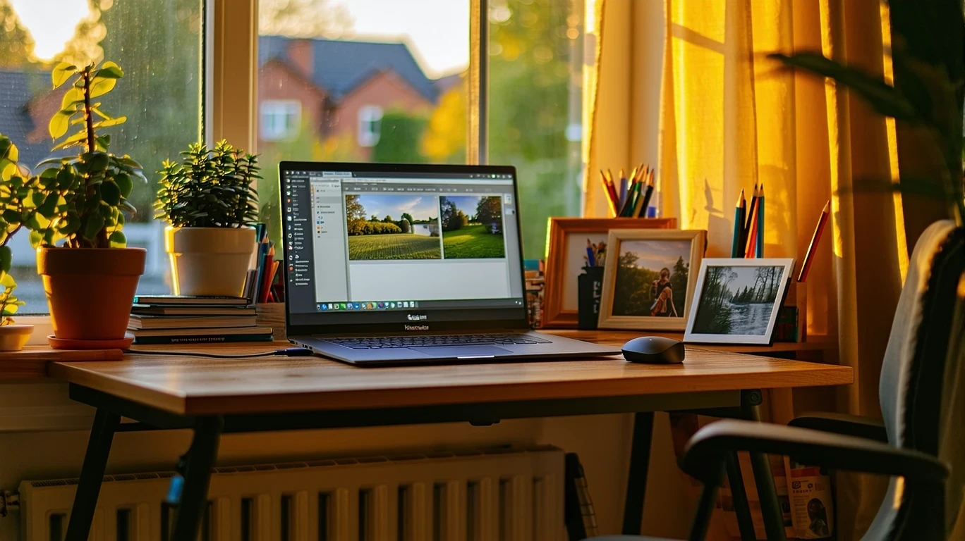 Home office corner with ethernet cable connecting to modem and router on desk.