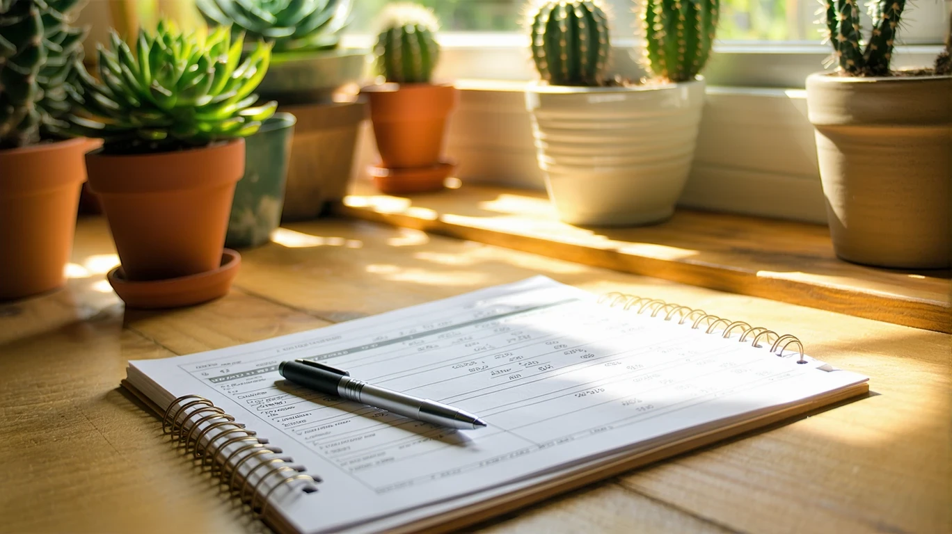 A utility bill, pen, and expense notepad on a kitchen table in Laguna Niguel, CA