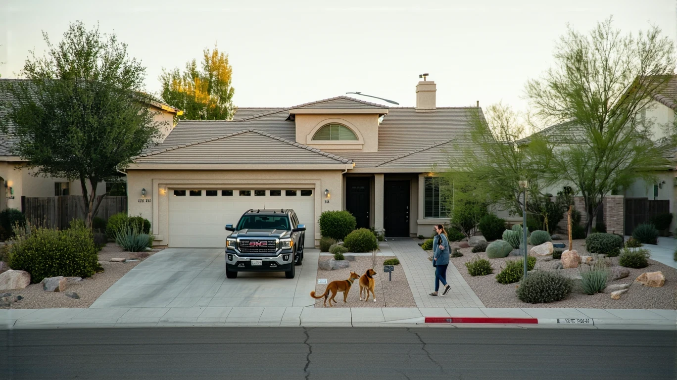 Craftsman-style home with desert landscaping on a quiet street in Whitney Ranch, Nevada.
