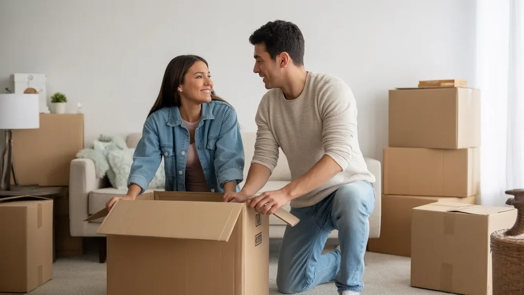 Couple unpacking in their new home in El Mirage, Arizona