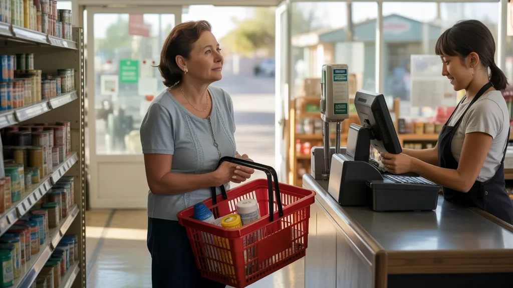 Woman shopping for essentials at a dollar store in Glendale, Arizona