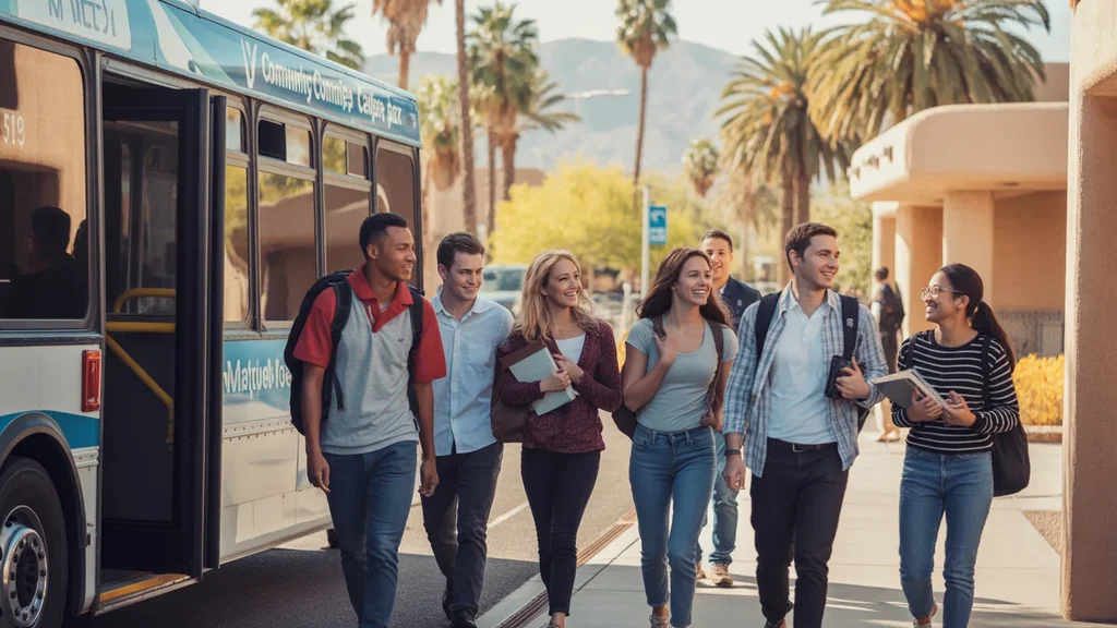 Students exit Valley Metro bus at community college campus in Surprise, AZ
