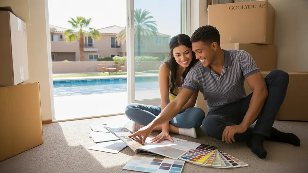 Couple planning home decor in new Goodyear condo