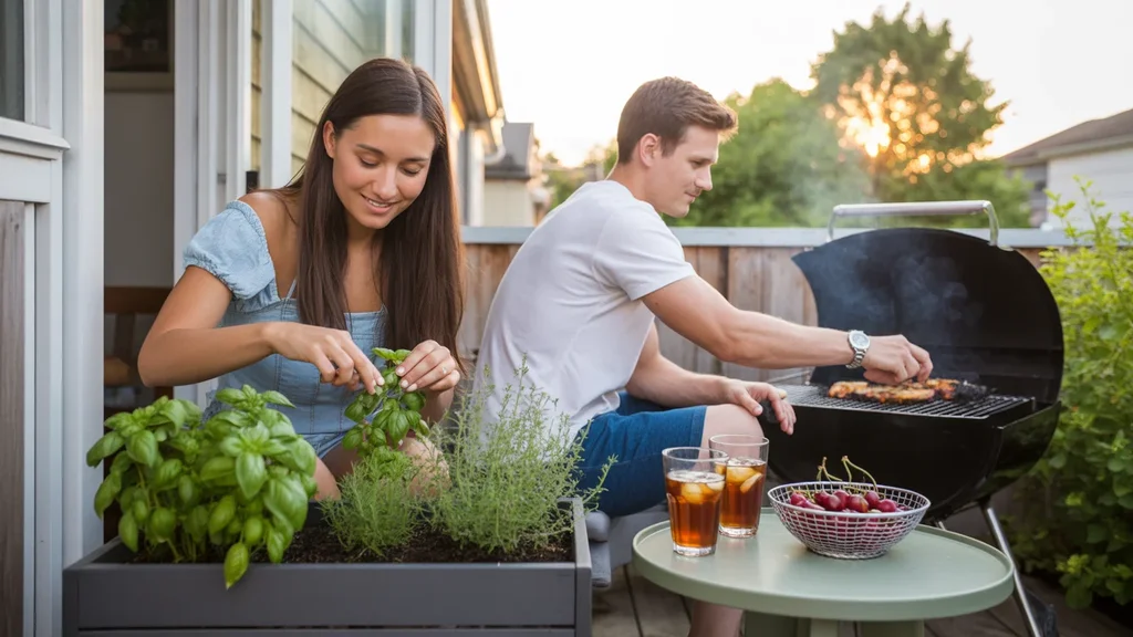 Couple enjoying a quiet summer evening on their Tualatin apartment balcony