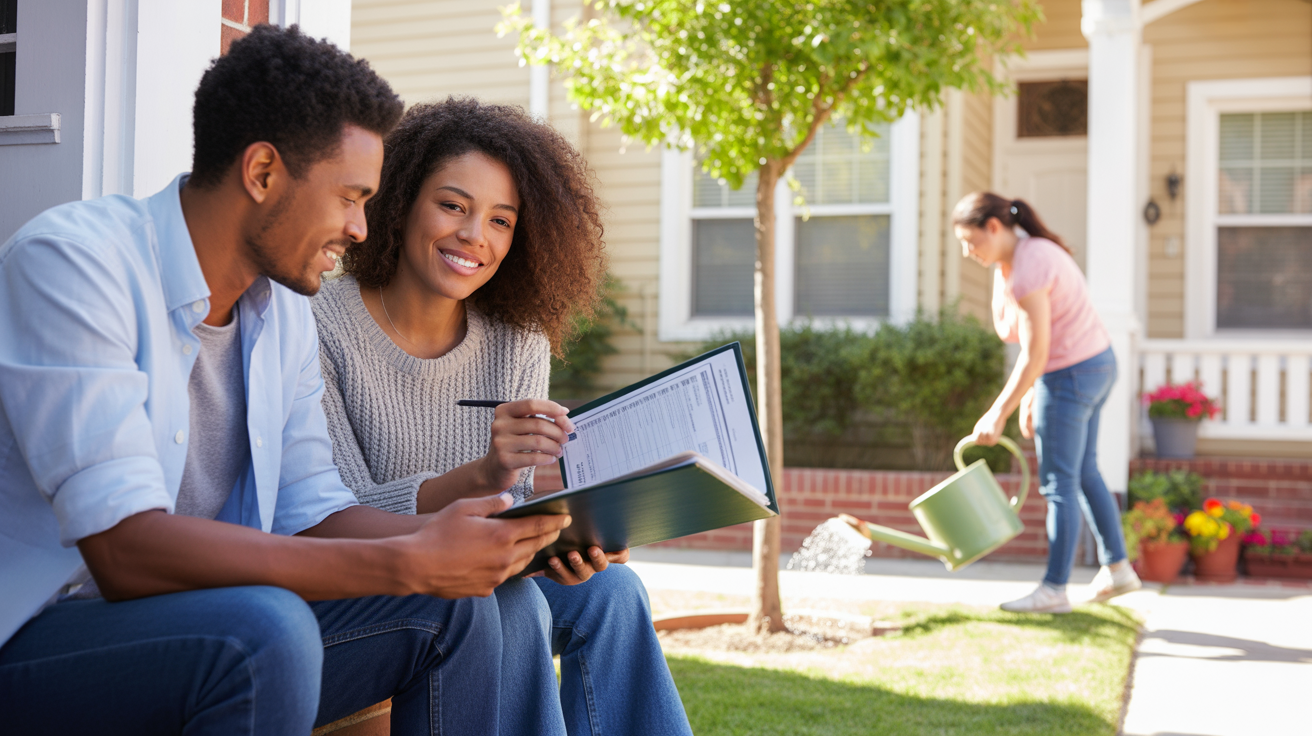 Couple reviewing HOA fees and budgeting for their Westminster townhome