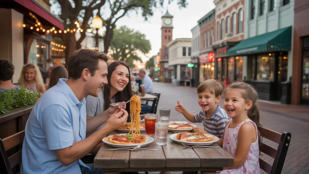A family enjoying dinner together at an Italian restaurant in Winter Garden, Florida