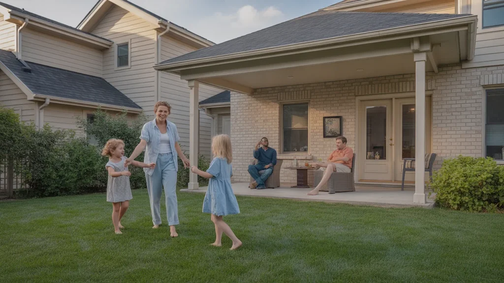 Family enjoys spacious backyard of their suburban Naperville home