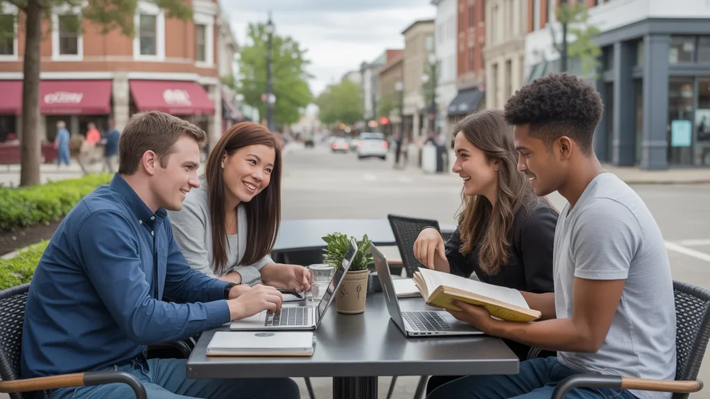College students studying at cafe in Norman, Oklahoma
