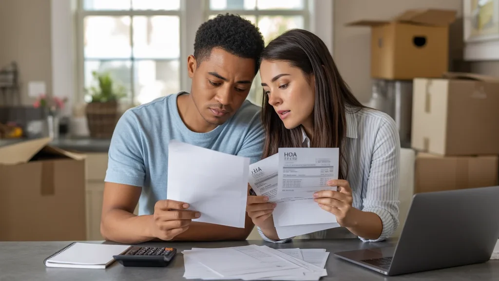 Couple reviewing bills and budgeting in their Hermitage home kitchen