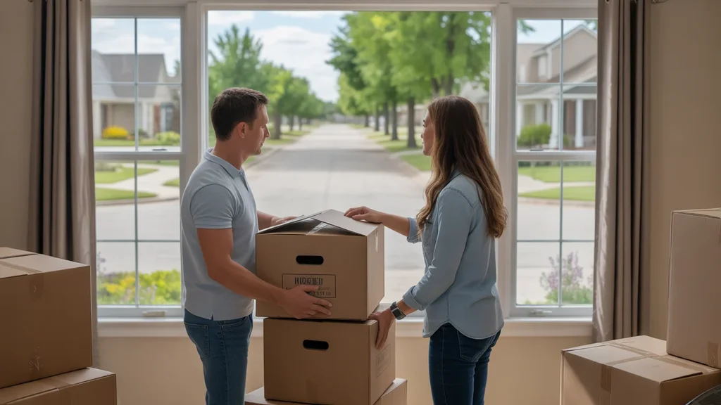 Couple unpacking in their new home in Moore, Oklahoma