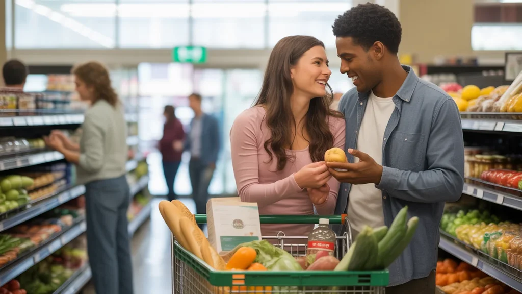 Couple shopping for groceries together in Hermitage, TN store