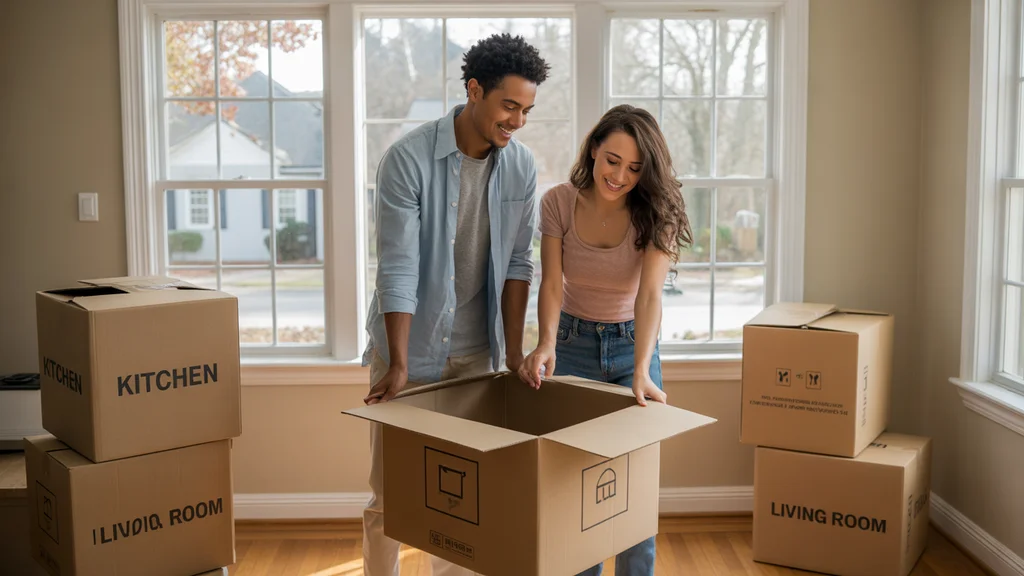 Couple unpacking in their new Smyrna, TN home