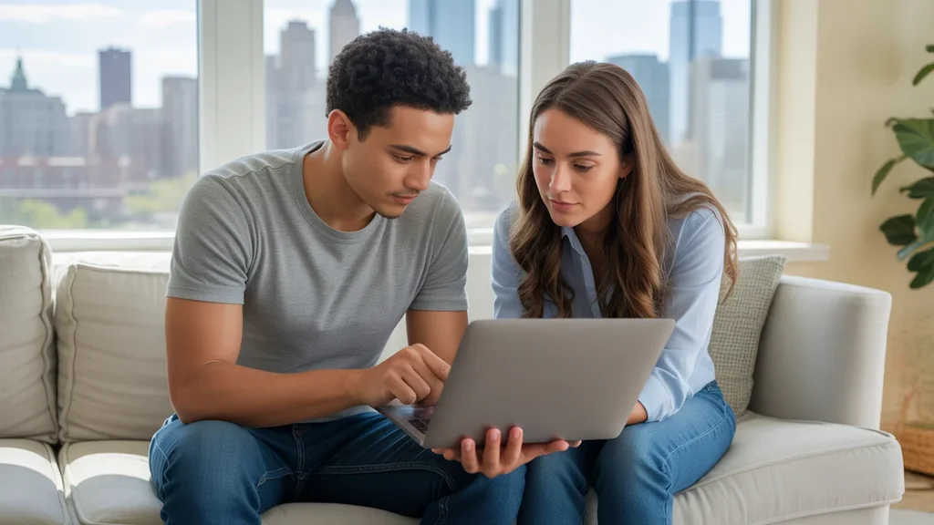 Couple comparing cost of living in their Gastonia apartment