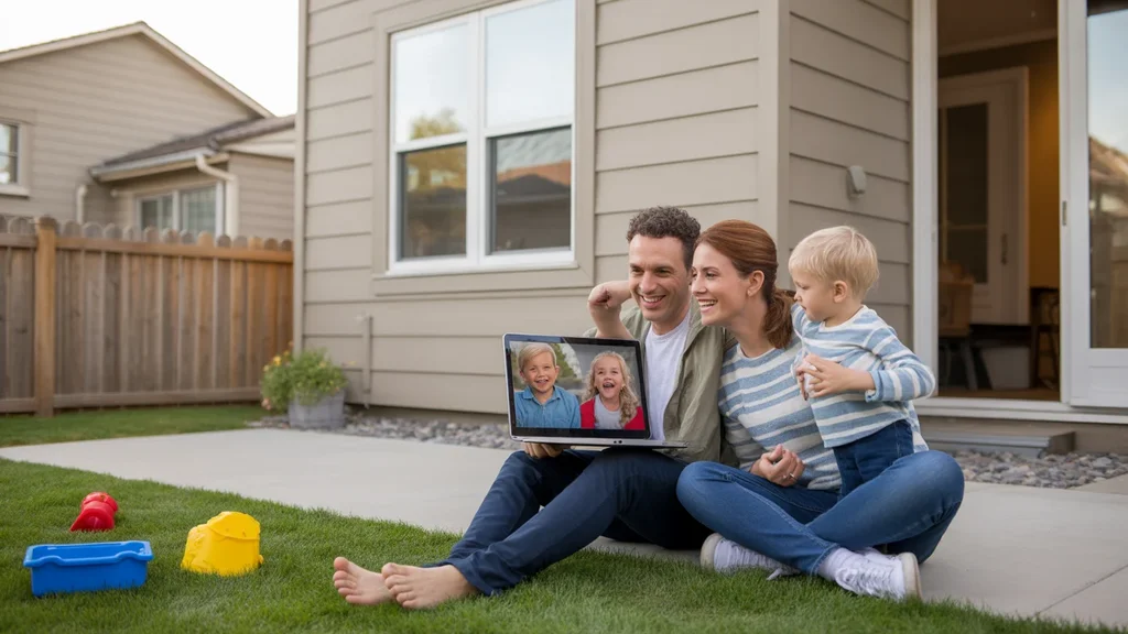 Couple video chats with family from patio of new home in Aurora suburb