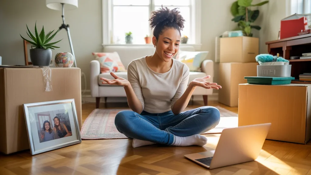 Woman unpacking in new apartment in Norman, Oklahoma