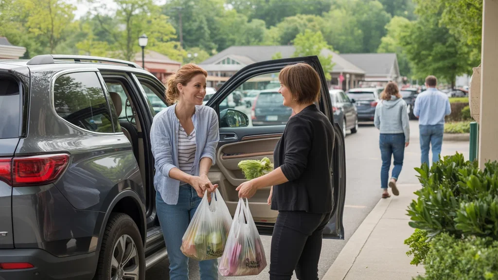 Woman loads groceries after shopping in Nicholasville, KY