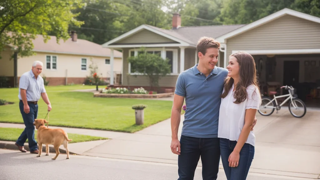 Couple chatting with neighbor outside their home in Hendersonville, TN suburb
