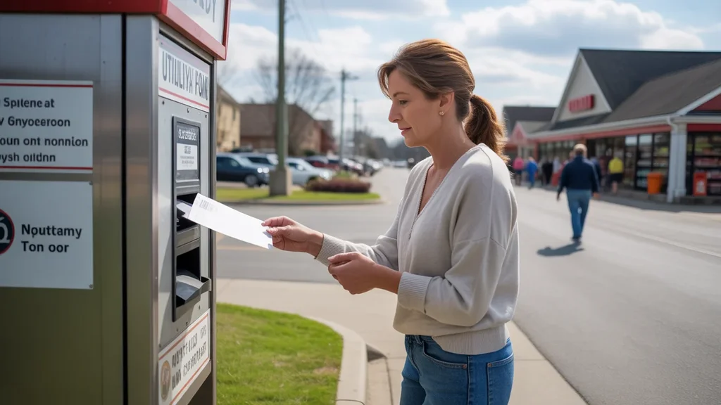 Woman dropping off utility payment at kiosk in Brentwood, TN