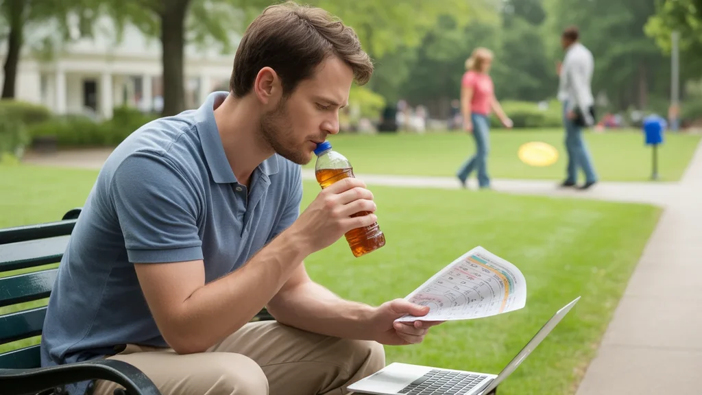 Man sitting on park bench in Franklin, TN looking at laptop and considering cost of living