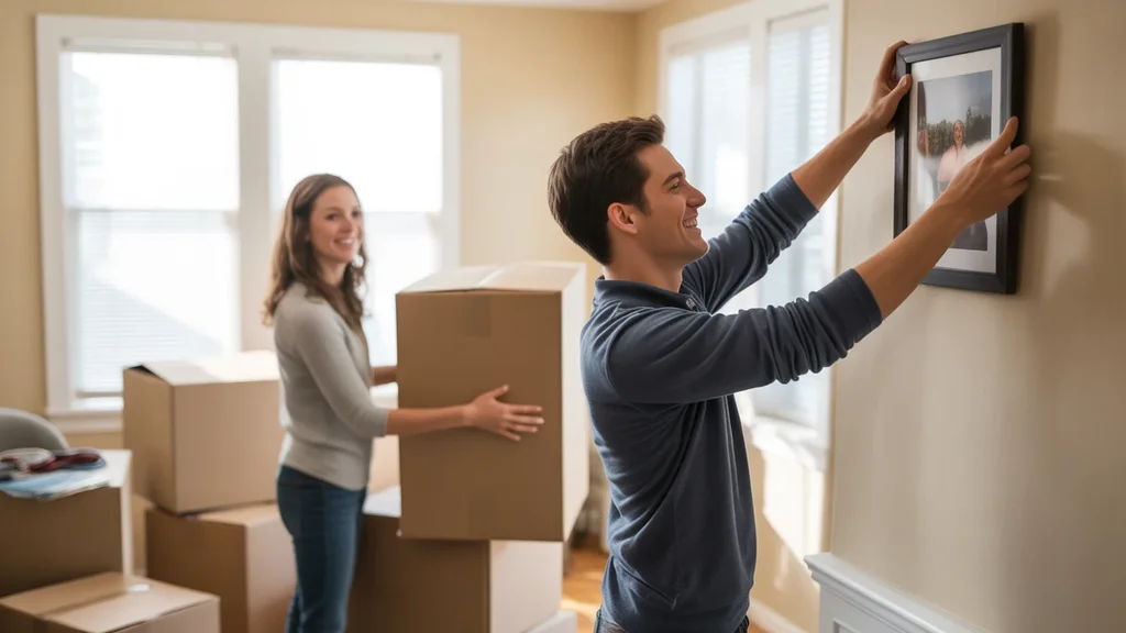 Couple unpacking after moving to a new apartment in Littleton, Colorado