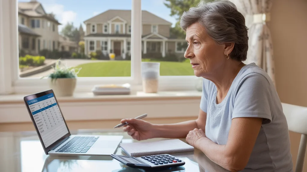 Senior woman calculating cost of living in Brentwood, TN suburb