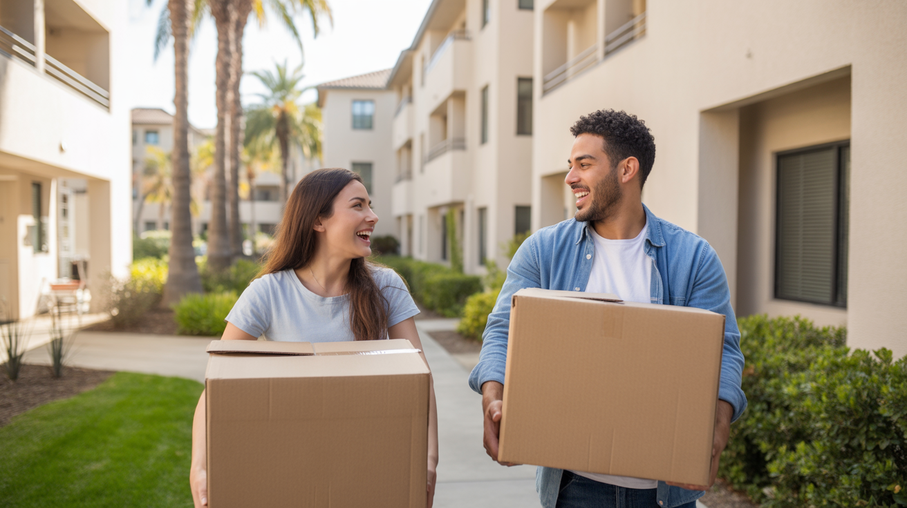 Couple moving into new apartment in Garden Grove, California
