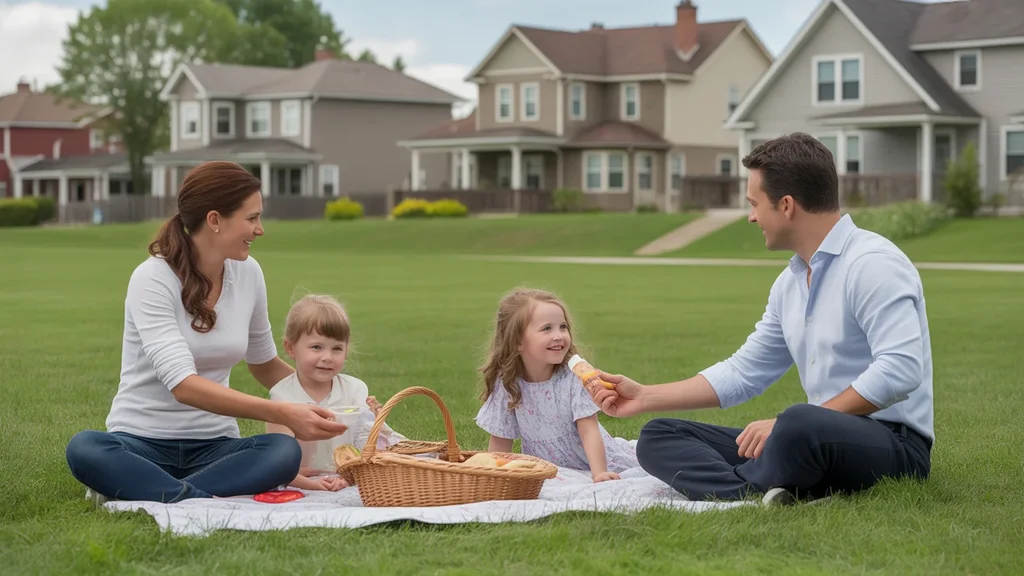 A family having a picnic in a park in Elgin, Illinois