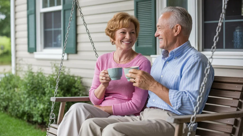 Retired couple relaxing on porch of their Georgetown home
