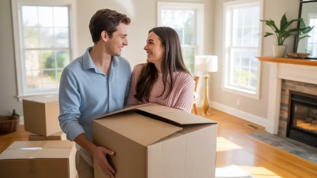 Couple unpacking in their new Winchester, KY home