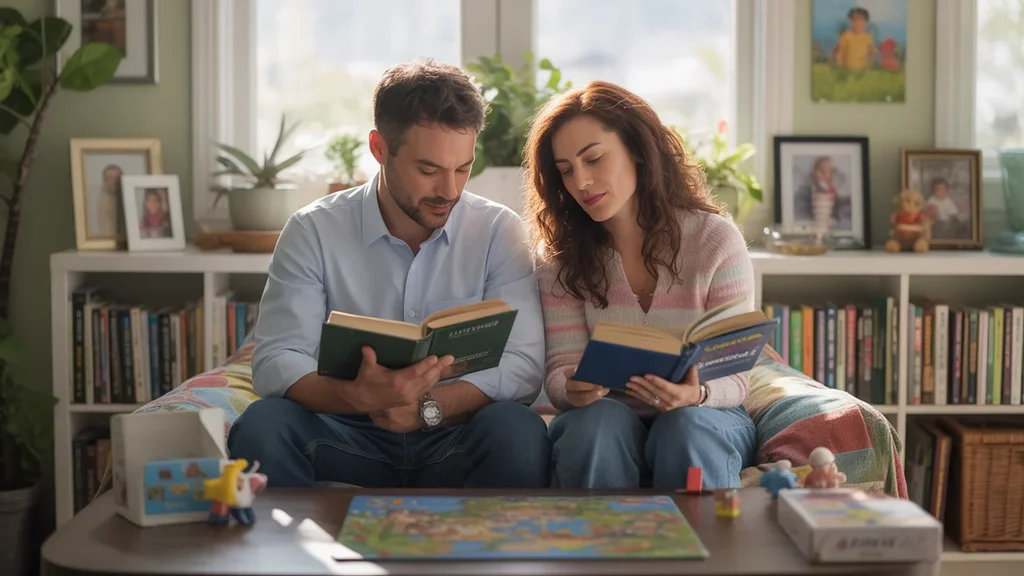 A couple reading together on a couch in their comfortable Littleton living room