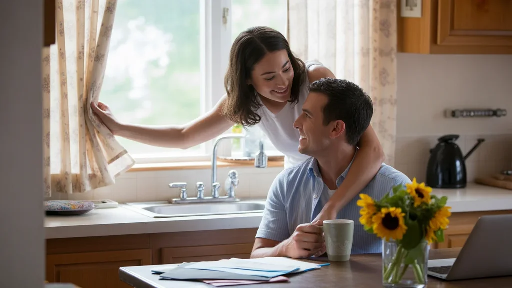 Couple opening kitchen window for fresh air in Hillsboro home