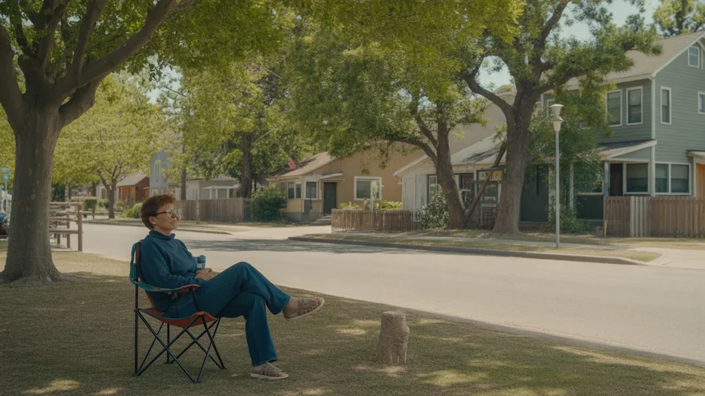 A person relaxes in a shared outdoor space in Lakewood, Colorado