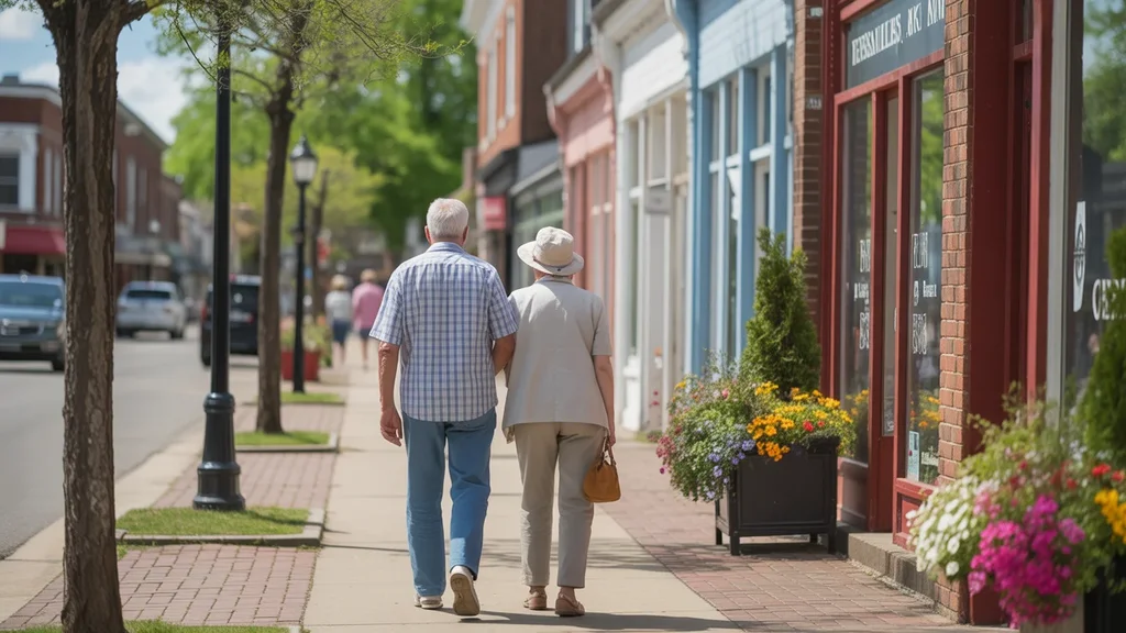 Couple exploring downtown Versailles on a sunny day