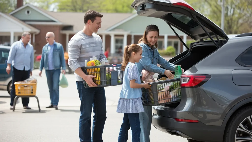 Family unloading groceries from car in Valley Station, KY