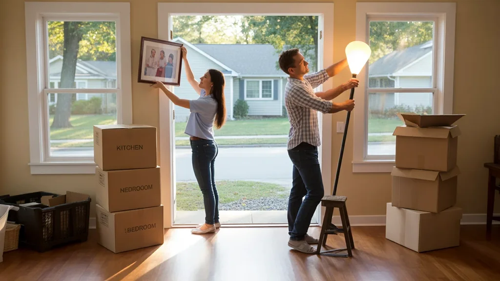Couple unpacking after moving into new home in Nicholasville, Kentucky