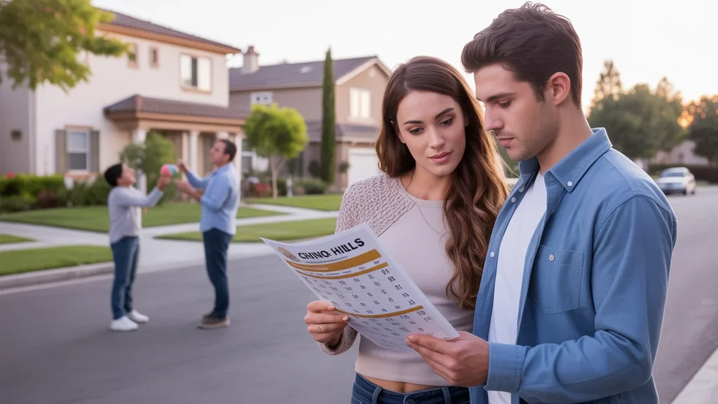 Couple considers housing options outside Chino Hills townhome at sunset