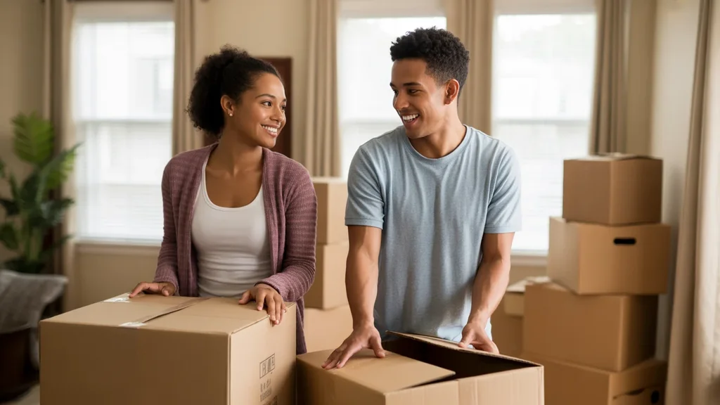Couple unpacking in their new Lexington, KY apartment