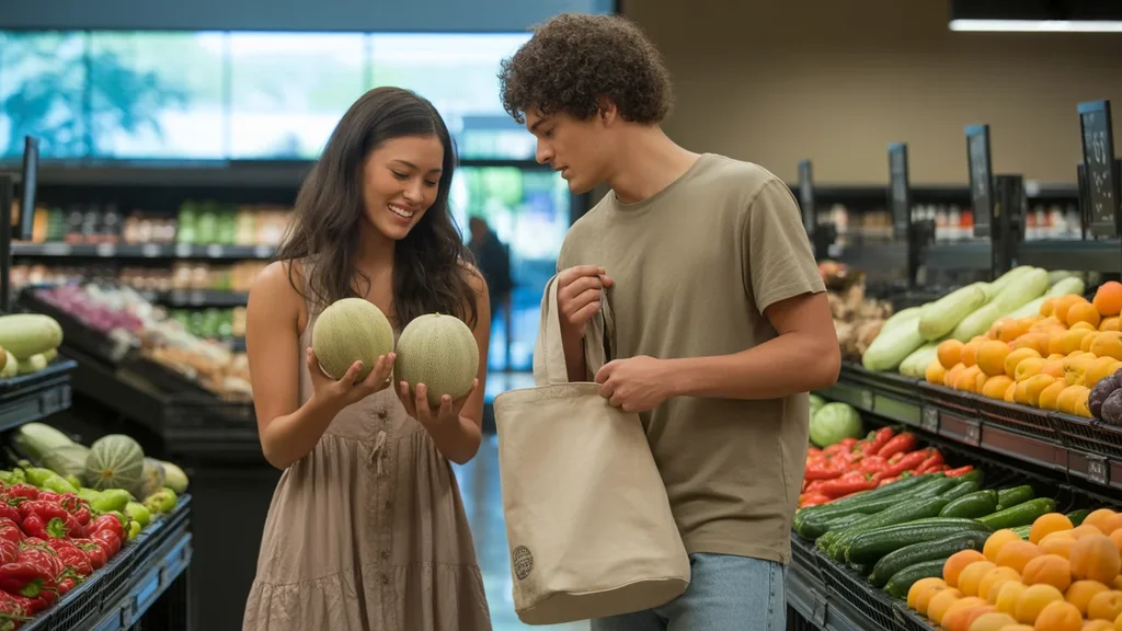 Couple shopping for produce in West Valley City grocery store