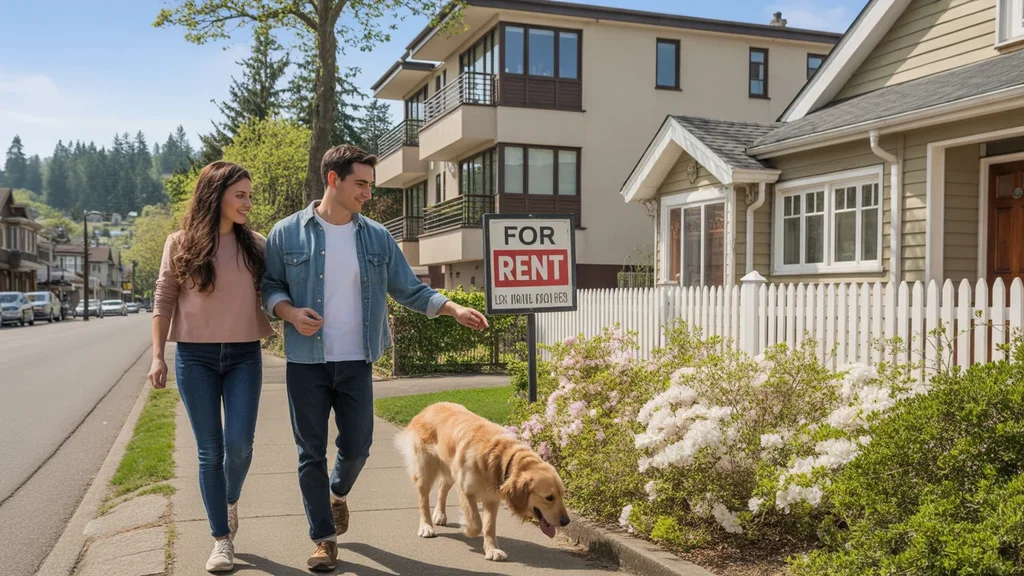 Couple considers apartment and house while walking dog in Gresham, Oregon neighborhood