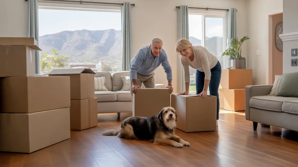 Retired couple unpacks in their new San Bernardino home.