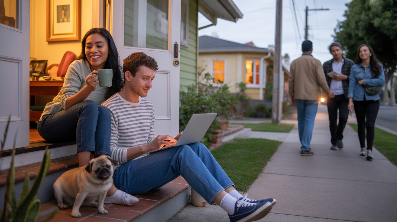 Couple relaxing on front porch in Costa Mesa, CA