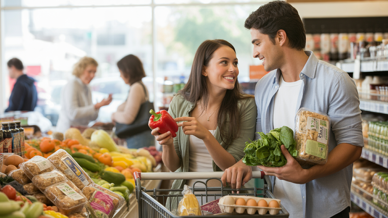 A couple shops for fresh produce together at a grocery store in Murfreesboro, TN.