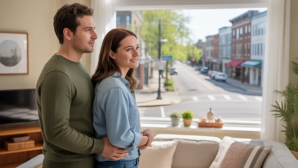 Couple touring a cozy apartment in Wheaton, IL