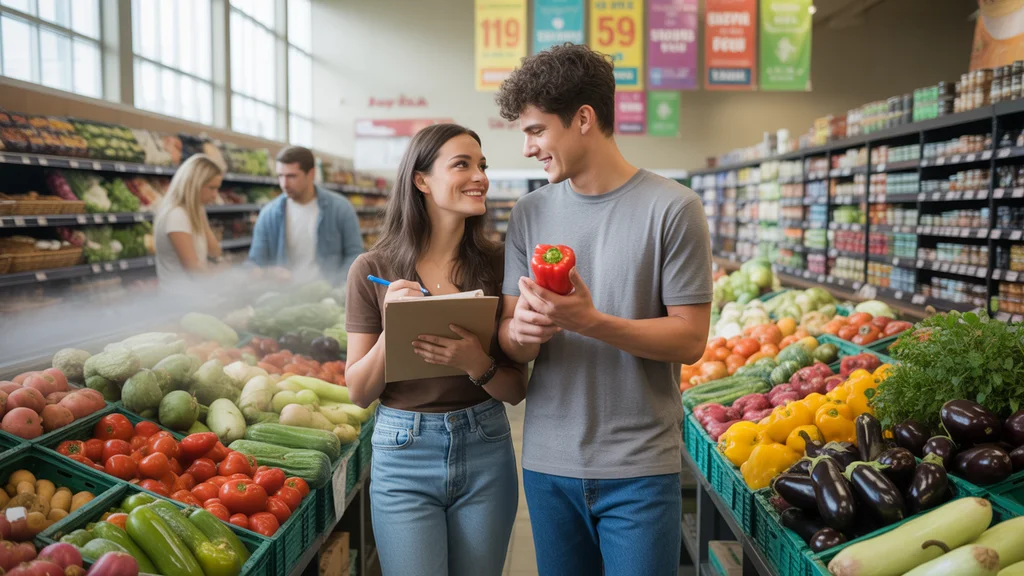 A couple shops for fresh produce together at a grocery store in Smyrna, Tennessee.