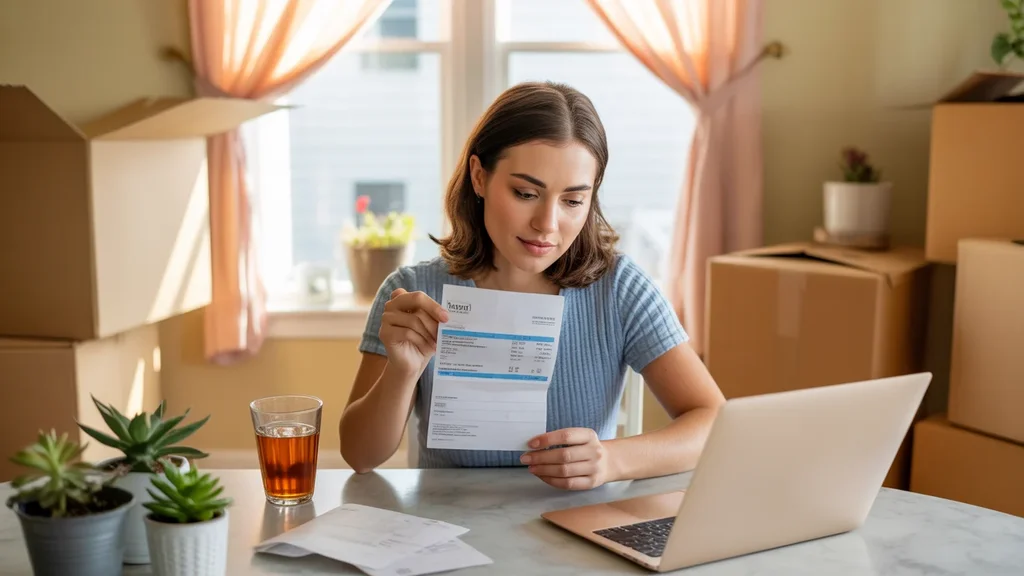 Woman reviewing utility bill in new home in Georgetown, KY