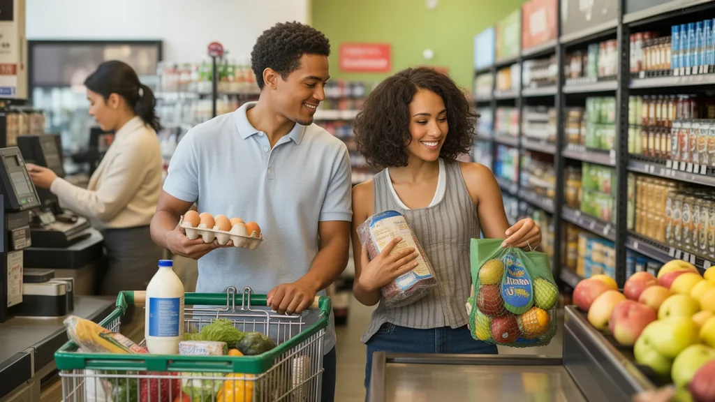 A couple grocery shopping together in Stonecrest, Georgia
