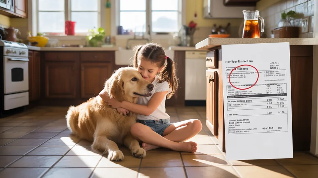 Girl playing with golden retriever on kitchen floor in New Braunfels, TX home