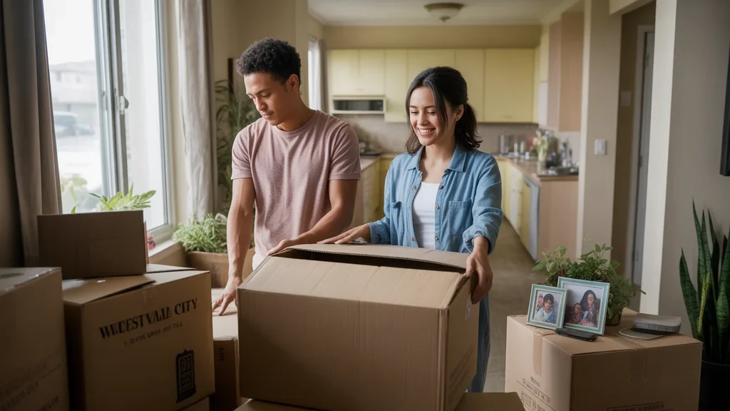 Couple unpacking after moving into an apartment in West Valley City, Utah