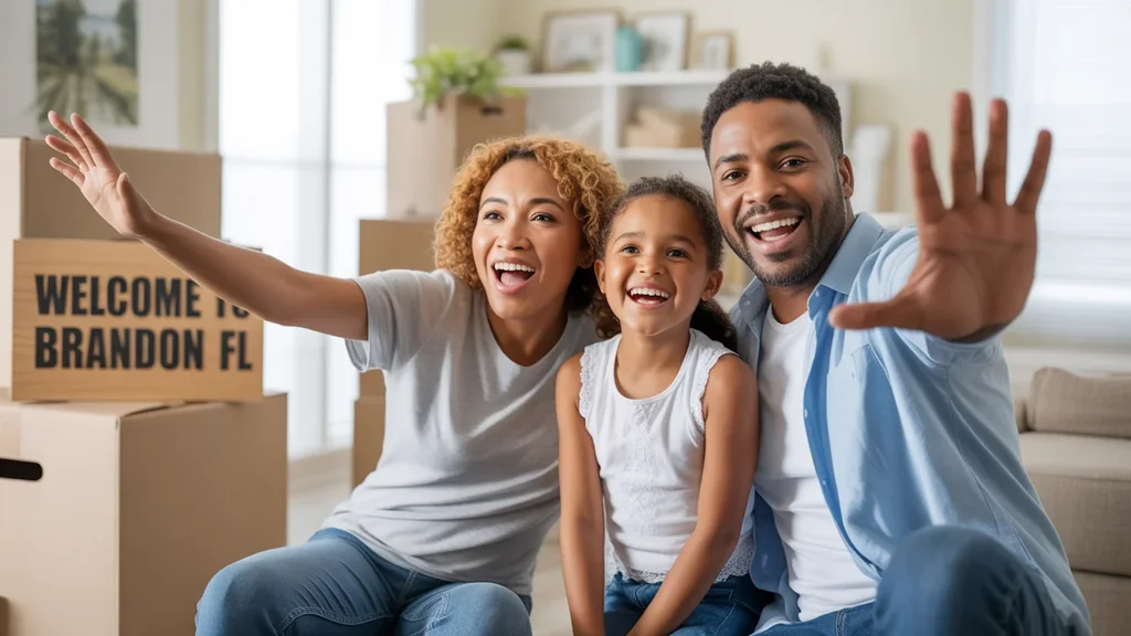 A family video chats with relatives from their new home in Brandon, Florida